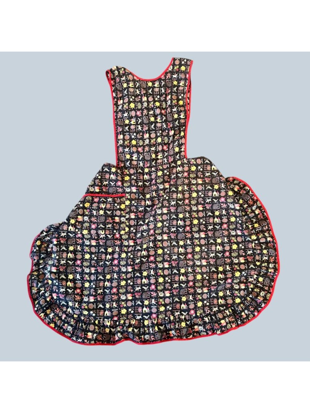 Vintage Full Pinafore Patchwork Style Novelty Print Cottagecore Apron OS